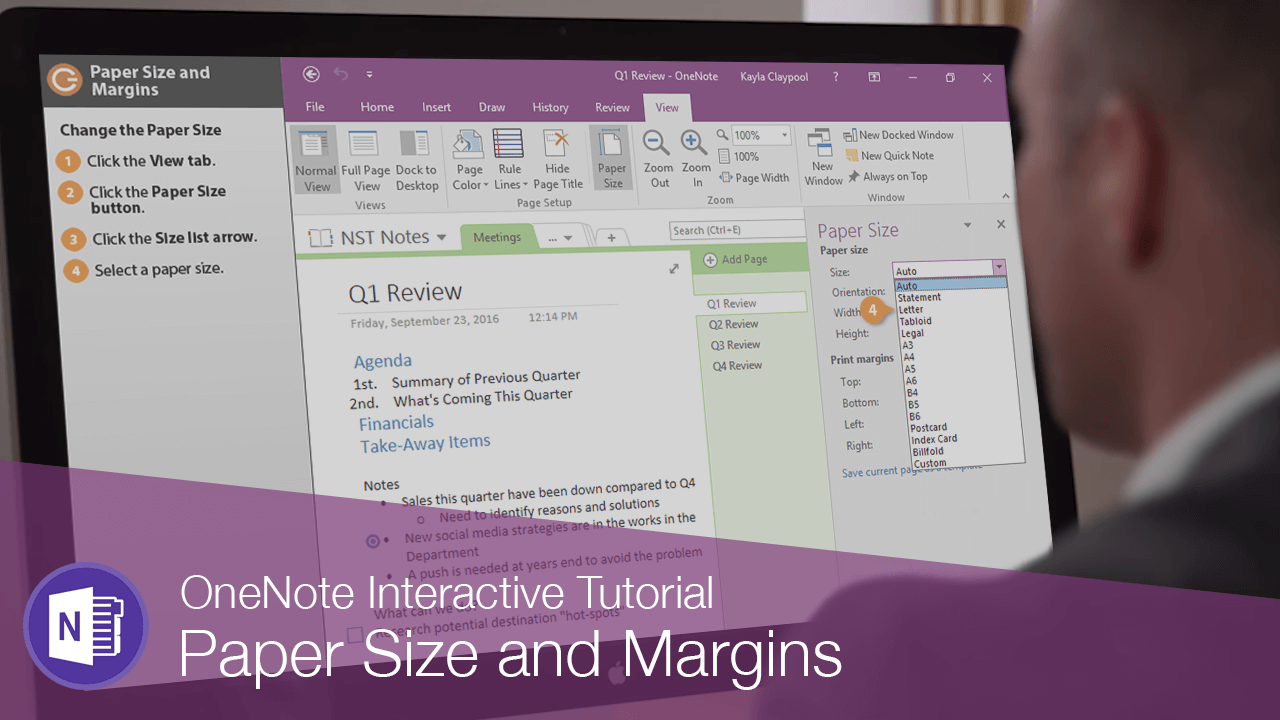 onenote for mac change page to letter size